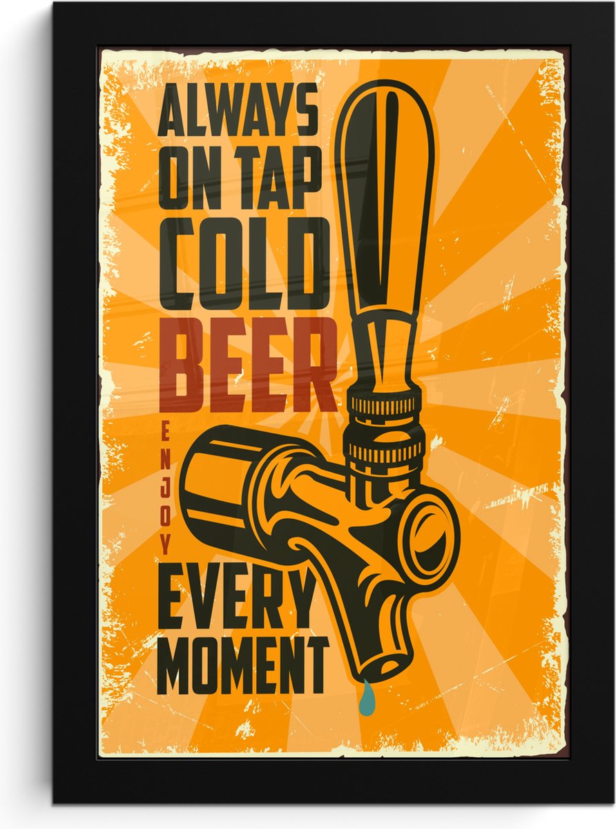 Fotolijst inclusief poster 20x30 cm - Bier bord - Foto in lijst - Wandbord met tekst - Wanddecoratie - Mancave wandborden - Fotokader muurposter - Man cave borden decoratie - Posters in fotolijsten - Posterlijst hout - Kroeg bar accesoires