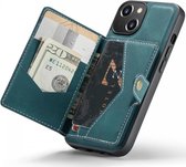 Coque CaseMe JH-01 adaptée à Apple iPhone 15 Plus | Couverture arrière avec porte-carte magnétique | Housse de protection Porte-carte Dos | 4 cartes et factures | Bleu