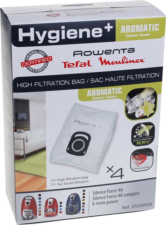 Boîte de 4 sacs d'hygiène + Silence Force pour aspirateur Rowenta