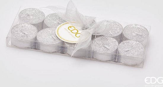 EDG - Enzo De Gasperi Glitter theelichtjes kaarsen 'Lumino' set van 10st - Zilver