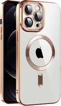 Hoesje Geschikt voor Apple iPhone 14 pro max silicone Back cover met lenzbeschermer/magneet case Telefoonhoesje/transparant met Rose goud randen