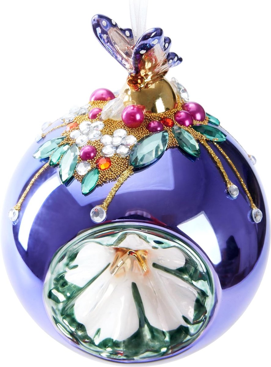 Brubaker Premium Kerstbal Paars Met Vlinderfiguur - 3,9 Inch (3,9 Inch) Kerstboom Ornament Met Kraal Decoraties - Handgedecoreerde Glazen Kerstboom Kerstballen - Kerstdecoratie Paars met vlinder figuur