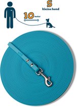 Miqdi lange lijn - BioThane – lichtblauw - 10 meter lang – 9mm breed – XS/S – kleine hond – sleeplijn - géén handvat