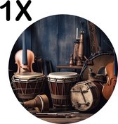 BWK Luxe Ronde Placemat - Vintage Instrumenten - Muziek - Set van 1 Placemats - 50x50 cm - 2 mm dik Vinyl - Anti Slip - Afneembaar