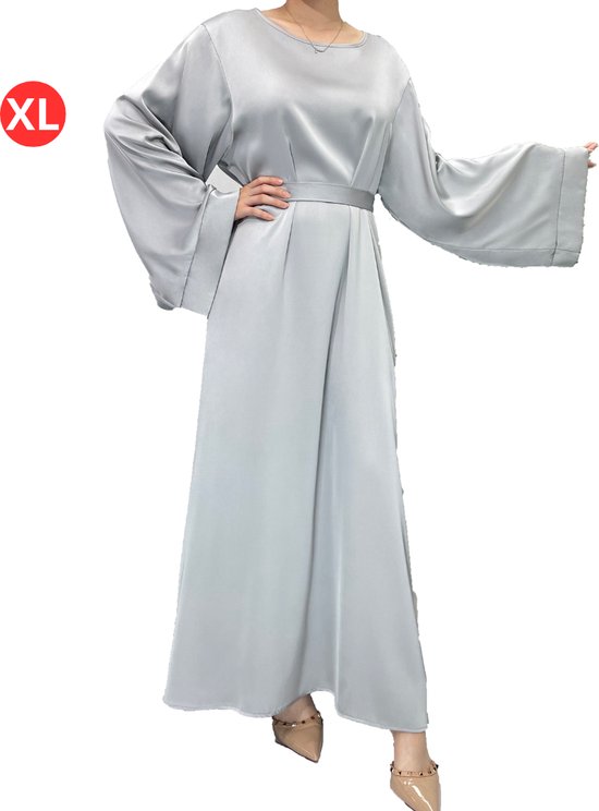 Livano Islamitische Kleding - Abaya - Gebedskleding Dames - Alhamdulillah - Jilbab - Khimar - Vrouw - Zilvergrijs - Maat XL