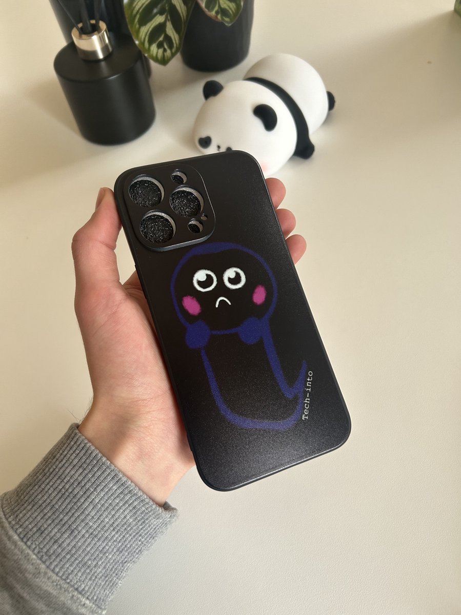 Tech-into - iPhone 15 Pro Max - Sad Ghost Case - Shockproof - Zwart - Blauw