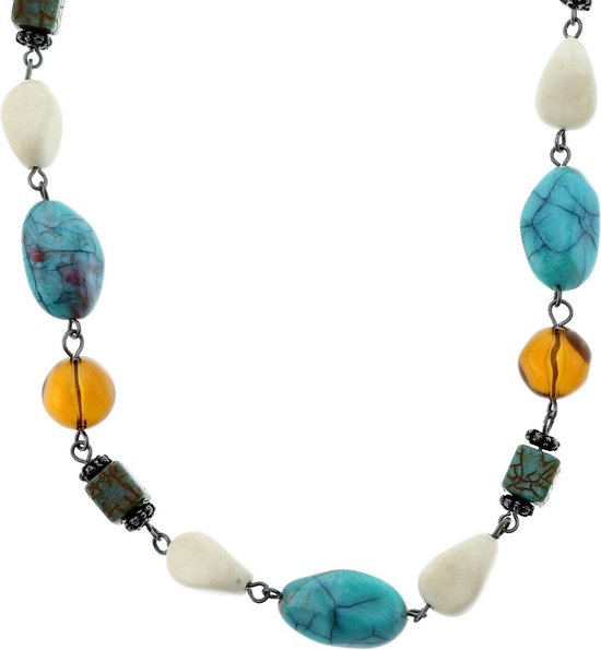 Behave Lange ketting met turquoise en bruine kralen