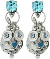 Behave Dames oorbellen hangers zilver kleur met stenen blauw 4 cm