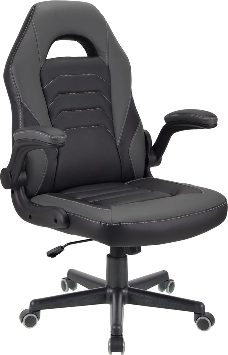 Gamingstoel,draaibare kunstlederen bureaustoel, verstelbare computerstoel, ergonomische bureaustoel met hoge rugleuning met armleuningen (Grijs)