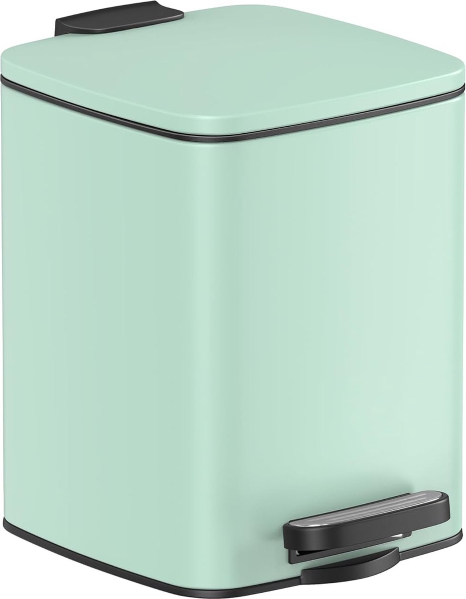 Signatu Home Cosmetica-emmer - 6 liter - vuilnisemmer badkamer - kleine afvalemmer - pedaalemmer met pedaal - voor kleine ruimtes - met deksel - softclose - staal - mintgroen