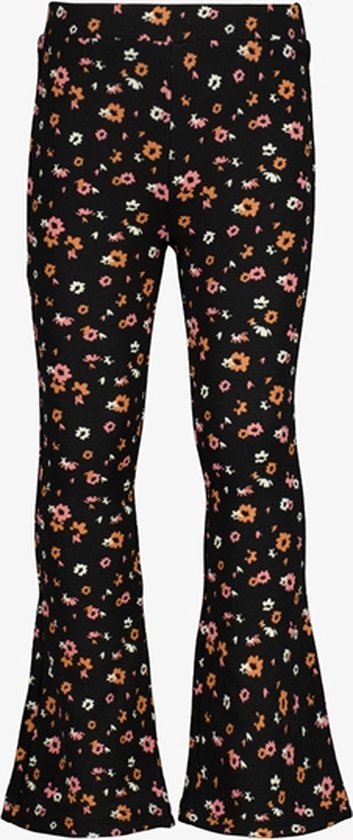 TwoDay meisjes flared broek met bloemenprint zwart - Maat 158/164