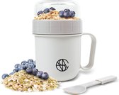 Mueslibeker to go (520 ml + 230 ml), lekvrije yoghurtbeker om mee te nemen, met lepel en deksel, lunchpot, vaatwasmachinebestendig en BPA-vrij