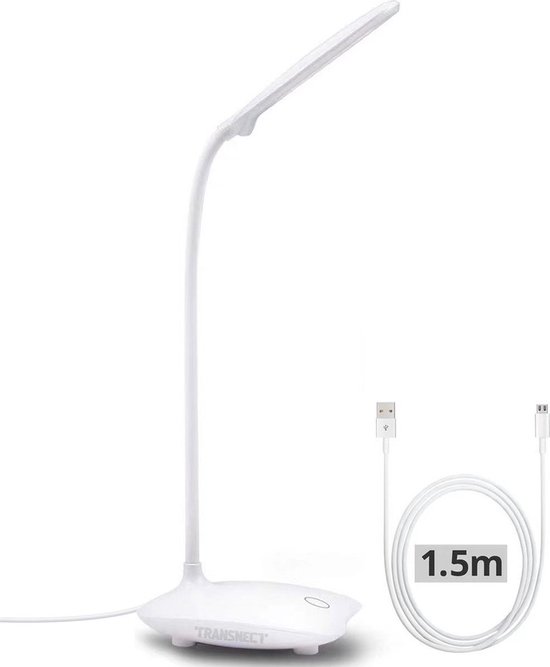 Transnect – Bureaulamp LED Dimbaar – USB oplaadbaar – Verstelbare - Wit Licht - 3 Helderheid - Wit