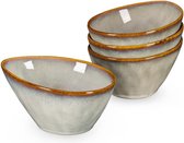 Stoneware Pasta Bowls, Set of 4, Dessert Bowl, Snack Bowl, Ice Bowl, Bowl 600 ml, Vintage Beige Design