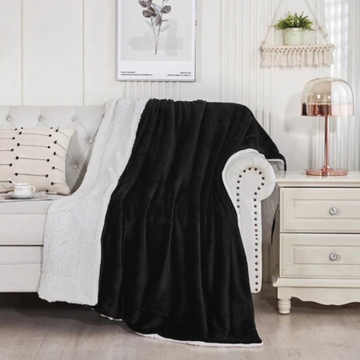 Livano Deken - Pluche - Wollen - Dekentje - Fleece - Plaid - Knuffeldeken - Bank Deken - 2 Persoons - Zwart