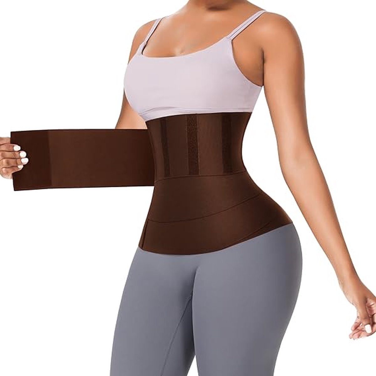 Goedkoopste Taille Trainer voor Dames Sauna Trimmer Belt Tummy Wrap Plus Size, Bruin.