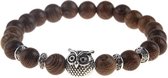Fako Bijoux® - Buddha Armband - Hout - Uiltje - Zilverkleurig