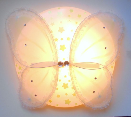 Funnylight plafonniere met prachtige witte organza vlinder en glow in the dark sterren