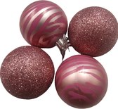 Luxe glitter kerstballen BLITZ met zebra print - Roze / Glitter - Kunststof - Set van 8 - Kerst - kerstmis - kerstboom