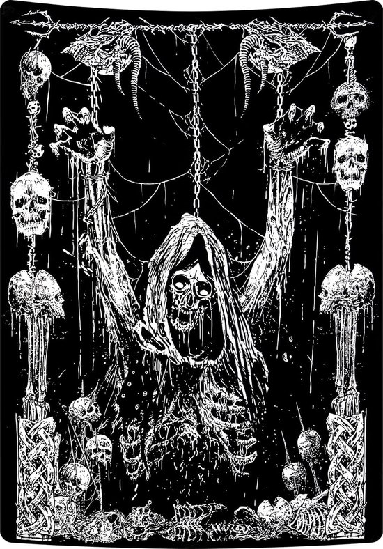 Zwart Wit Menselijke Schedel Wandtapijt