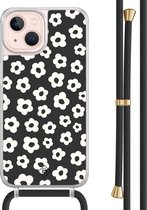 Casimoda® - Coque iPhone 13 avec cordon noir - Fleurs rétro - Cordon détachable - TPU/acrylique