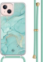 Casimoda® hoesje met mintgroen koord - Geschikt voor iPhone 13 - Marmer mint groen - Afneembaar koord - TPU/acryl - Mint
