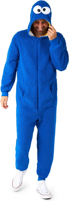 OppoSuits Cookie Monster Onesie - Sesamstraat Jumpsuit - Kleding voor Koekiemonster Outfit - Thema Huispak - Carnaval - Blauw - Maat: M