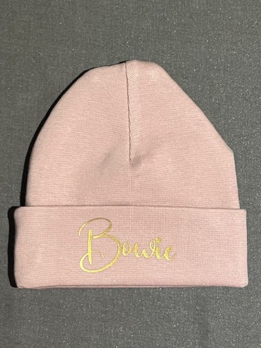 Goedkoopste Babymuts - gepersonaliseerd - met naam - Kleur Nude Roze - maat 0-3 maanden - Baby - Muts - Kraamcadeau