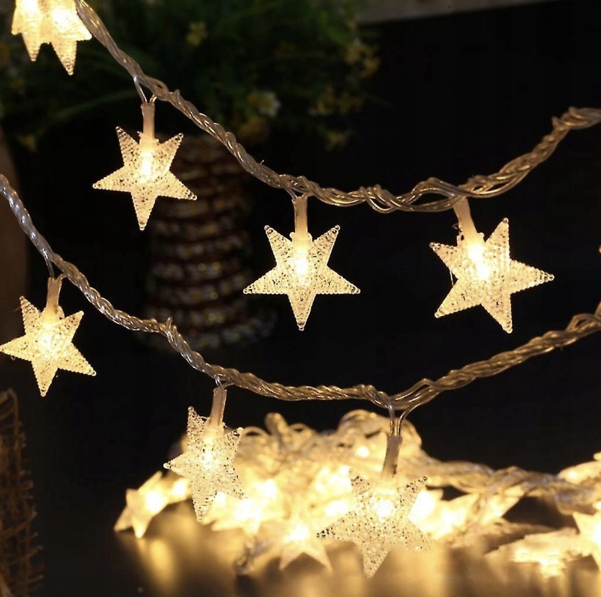 Therlan Verlicht sterren, kerstdecoratie, lichtsnoer, 3 stuks, 45 leds, werkt op batterijen, kerstverlichting, raamdecoratie met timer, kerstverlichting, rendier, decoratie voor raam en balkon, warm