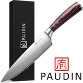 PAUDIN N1 Couteau de chef japonais professionnel en acier inoxydable 20 cm - Couteau de cuisine tranchant comme un rasoir en acier au carbone allemand de haute qualité - Motif damas