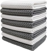 Ultra-premium microvezel keukendoek met wafelpatroon - 8-pack - grijs, wit - 40,6 x 71,1 cm