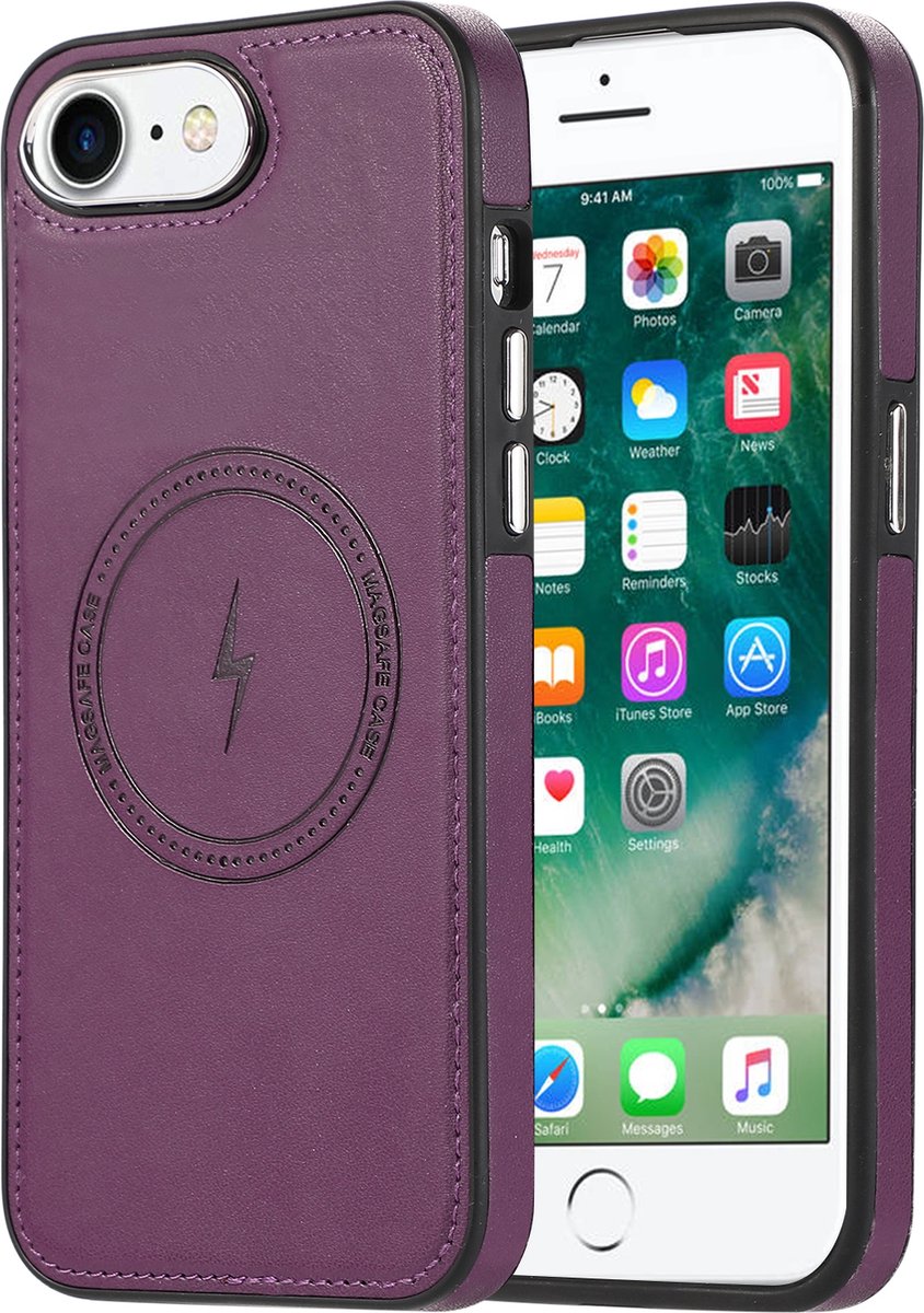 sulada soft case tpu / leder en shokproof met magnetische ring de geschikt voor Apple iphone se 2022, se2020, 8, 7 donker paars