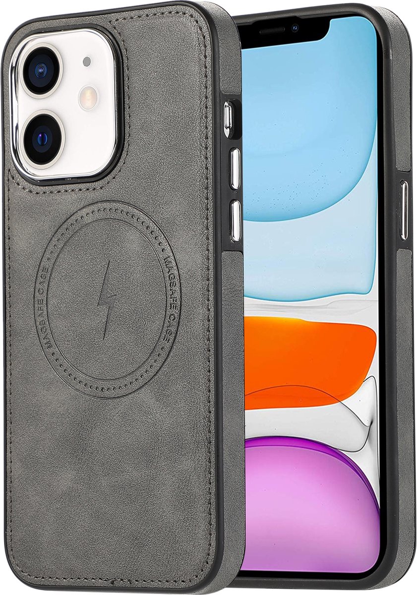 sulada soft case tpu / leder en shokproof met magnetische ring de geschikt voor Apple iphone 11 grijs