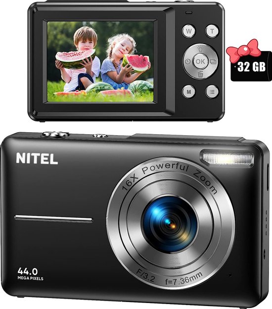 Nitel digitale camera - fototoestel - fotocamera - compact camera - vlog camera - voor kinderen - inclusief 32gb