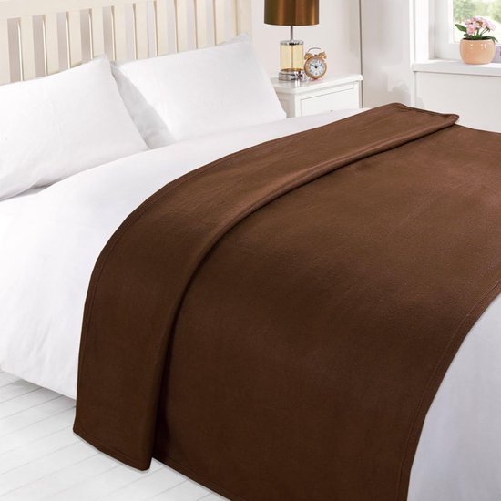Grote warme polar fleece plaid over zachte luxe slaapbank deken, effen chocolade bruin - 120 x 150 cm