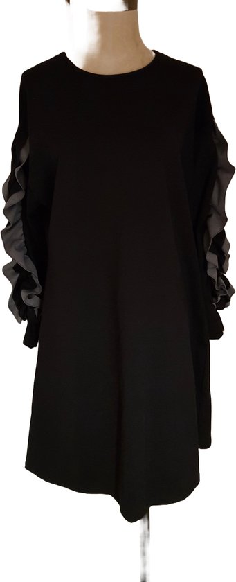 Dames jurk met roezel mouw zwart One size 38/42