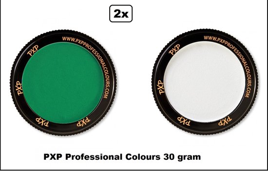 2x Set PXP Professional Colours schmink groen en wit 30 gram - Schminken verjaardag feest festival thema feest
