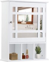 Badkamerkast muur opbergkast, spiegelkast organisator, houten opknoping medicijnkast organisator met verstelbare plank en 3 open vakken (Wit)