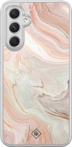 Casimoda® hoesje - Geschikt voor Samsung Galaxy A54 - Marmer Waves - 2-in-1 case - Schokbestendig - Water - Verhoogde randen - Bruin/beige, Transparant