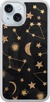 Casimoda® hoesje - Geschikt voor iPhone 15 - Counting The Stars - 2-in-1 case - Schokbestendig - Sterren - Verhoogde randen - Goudkleurig, Transparant