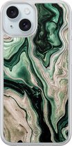Casimoda® hoesje - Geschikt voor iPhone 15 - Groen marmer / Marble - 2-in-1 case - Schokbestendig - Marble design - Verhoogde randen - Groen, Transparant