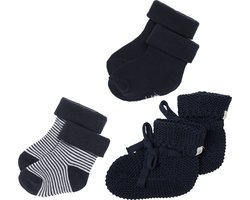 Noppies - Slofjes - Sokjes - Cadeau Doosje - SLOFJES NELSON - NAVY - Sokjes Guzz Navy en Navy wit streepje- 0-3 Maanden - Geschenkverpakking - Cadeauverpakking - Babyslofjes - Babysokjes - Maat 44-62