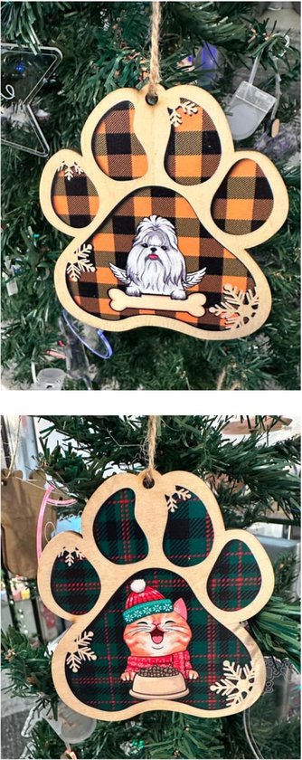 Foto: Kerstballen hout set van 2 vormen echt hout set a hond kat poot vormige kerstboom kerst decoratie cadeau 