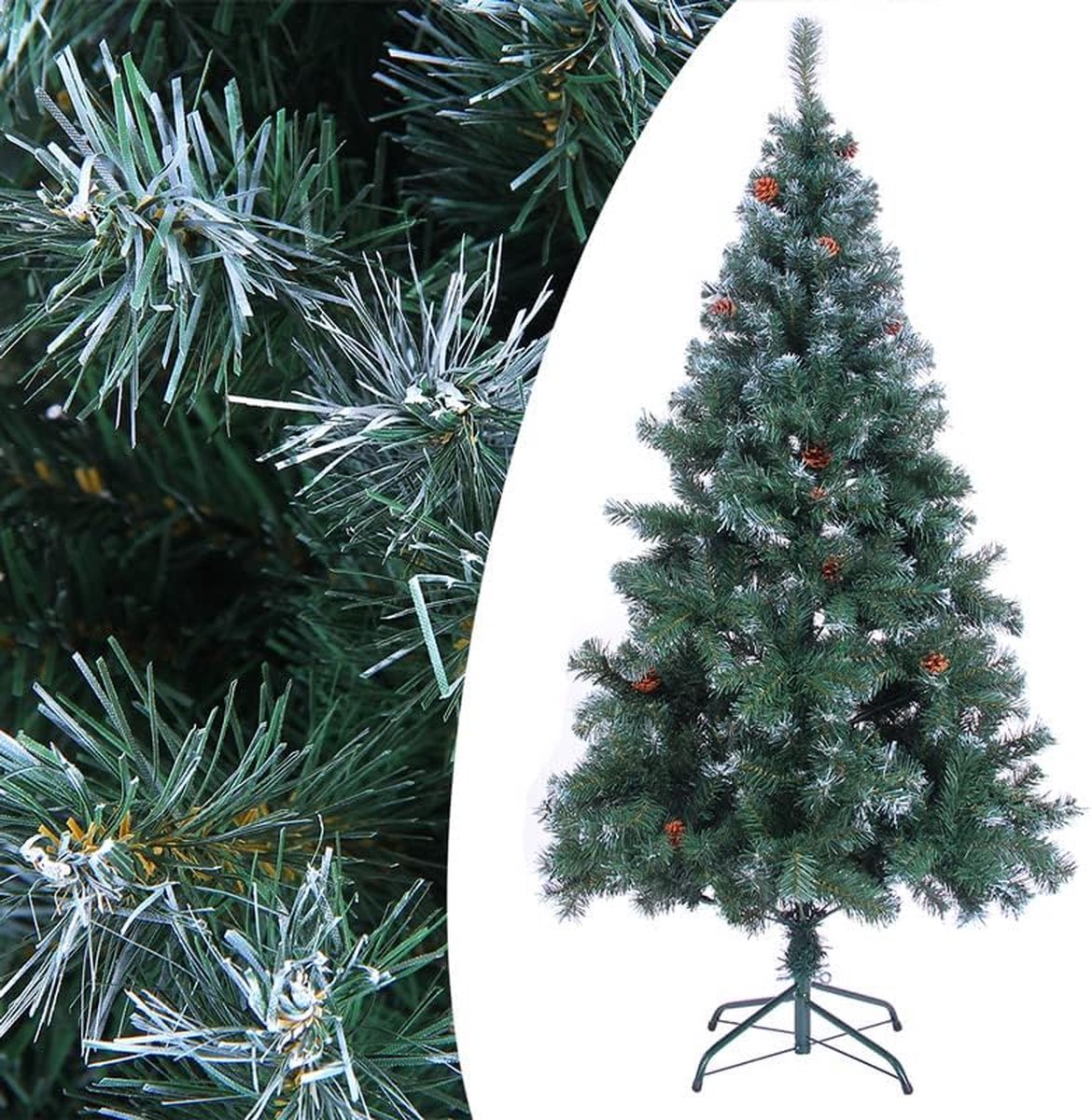 Kerstboom Kunstboom 180cm PVC Sneeuw-Effect Denneappels met standaard Groen-Wit