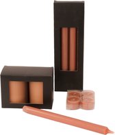WinQ!- Set van 3 verschillende soorten verpakkingen kaarsen in de kleur Nut- Stompkaars ribbel 7x10 cm - Waxine lichtjes- Dinerkaars.