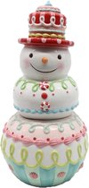 Viv! Christmas Kerstservies - Kerst Koektrommel Sneeuwpop - keramiek - pastel - roze wit - 36cm je