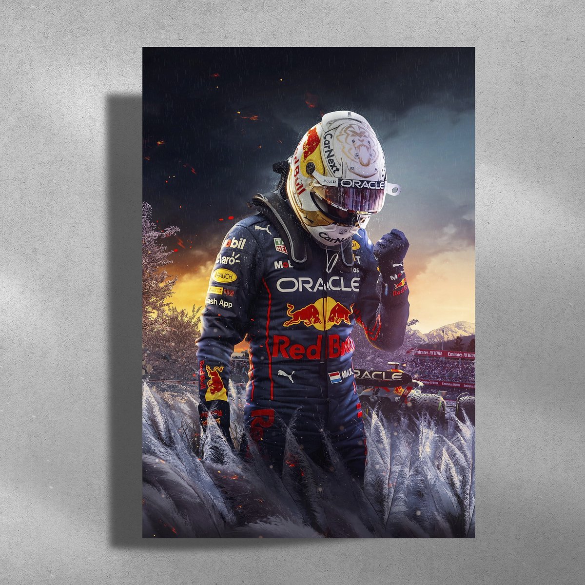 Luxe poster Max Verstappen - Metalen Poster 40x60cm - Formule1 blauw