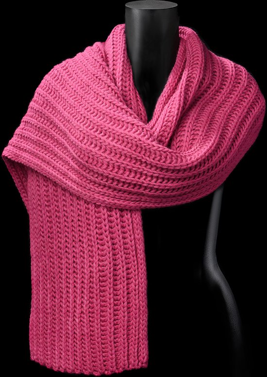 Echarpe côtelée tricotée - laine - allongée - rose fuchsia