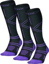 STOX Energy Socks - 3 Pack Hardloopsokken voor Vrouwen - Premium Compressiesokken - Kleur: Zwart/Paars - Maat: Small - 3 Paar - Voordeel