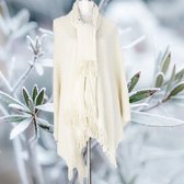 Fleur de Lis - Grote Omslagdoek / Cape met vaste sjaal - Off White met franjes / Vaste sjaal met rushes - 160x140 cm Volwassenen - dames - casual